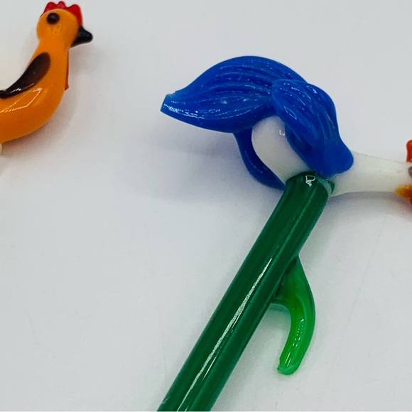 Vintage Glass Bird Swizzle Sticks Lampwork Rooster Swan Barware Set Mixed Lot - Picture 14 of 16